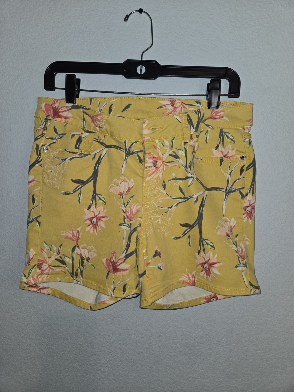 High-Waist Yellow Floral Women’s Shorts